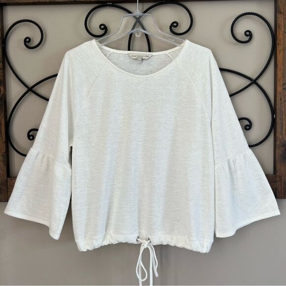 Casual Collections by F & F Ivory Tie Bottom Bell Sleeve Blouse Size 14 - Picture 1 of 13